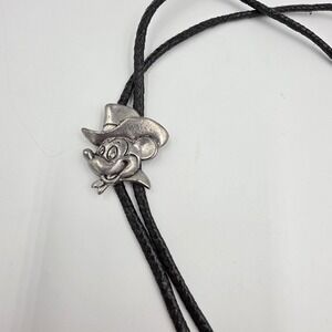 Vintage Cowboy Mickey Mouse Braided Leather  Bolo Tie Western 90's  Adjustable